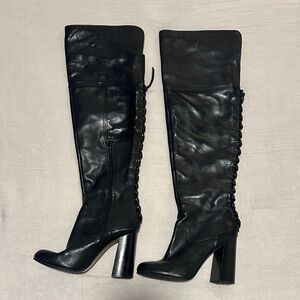 Vince Camuto Black Leather Over the Knee Boots